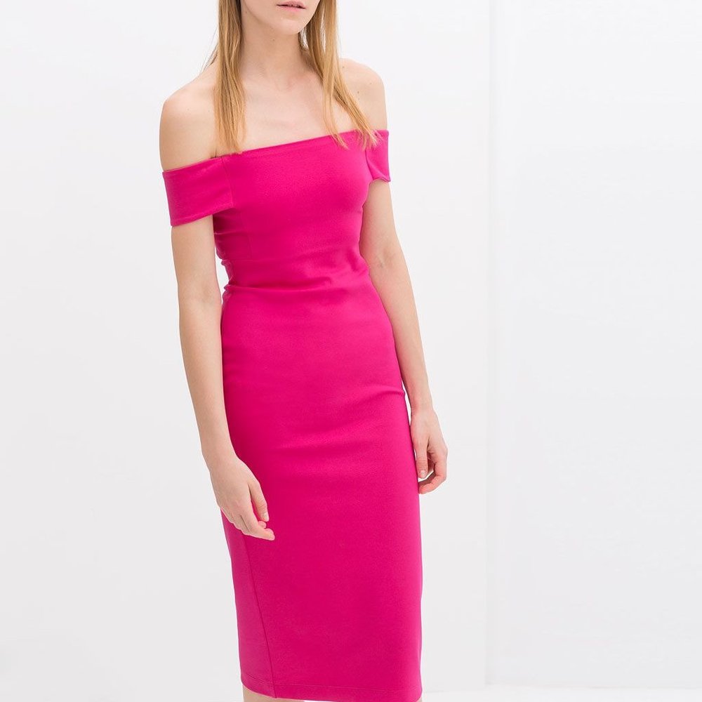 Zara - Hot pink off the Shoulder Bodycon Dress